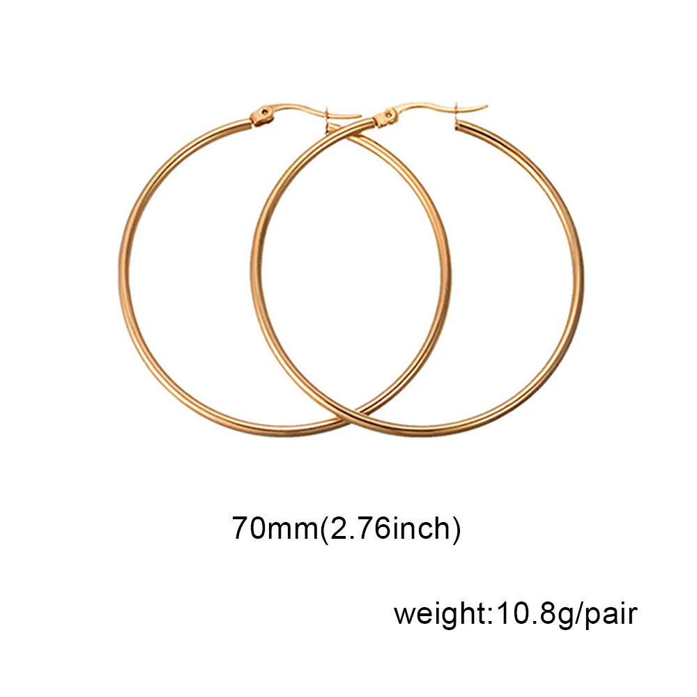 70mm gold Модные серебряные серьги-кольца из нержавеющей стали для женщин 10 мм 80 мм Большой Круг круглая петля креольские серьги ювелирные изделия Букле д 'ореиль - Окраска металла: 70mm gold
