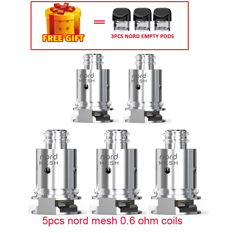 5pcs 0.6ohm meshcoil Smok Nord Pod vape комплект с аккумулятором 1100 мАч 3 мл картридж сетка спиральная электронная сигарета Vape pod Kit vs SMOK novo - Цвет: 5pcs 0.6ohm meshcoil