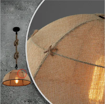 

American Country Hemp Rope Pendant Lamp Twine Cloth Coffee Industry Clothing Store Loft Single-head Lid Restaurant Chandelier
