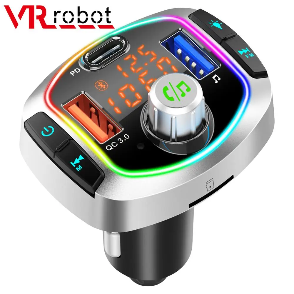 Автомобильный FM трансмиттер с Bluetooth и светодиодной подсветкой 2 USB