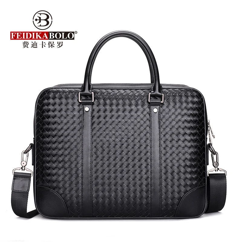 FEIDIKABOLO Microfiber Leather Braid Man Bag High Quality Shoulder Bag Horizontal Men Handbag New Fashion Personality Laptop Bag