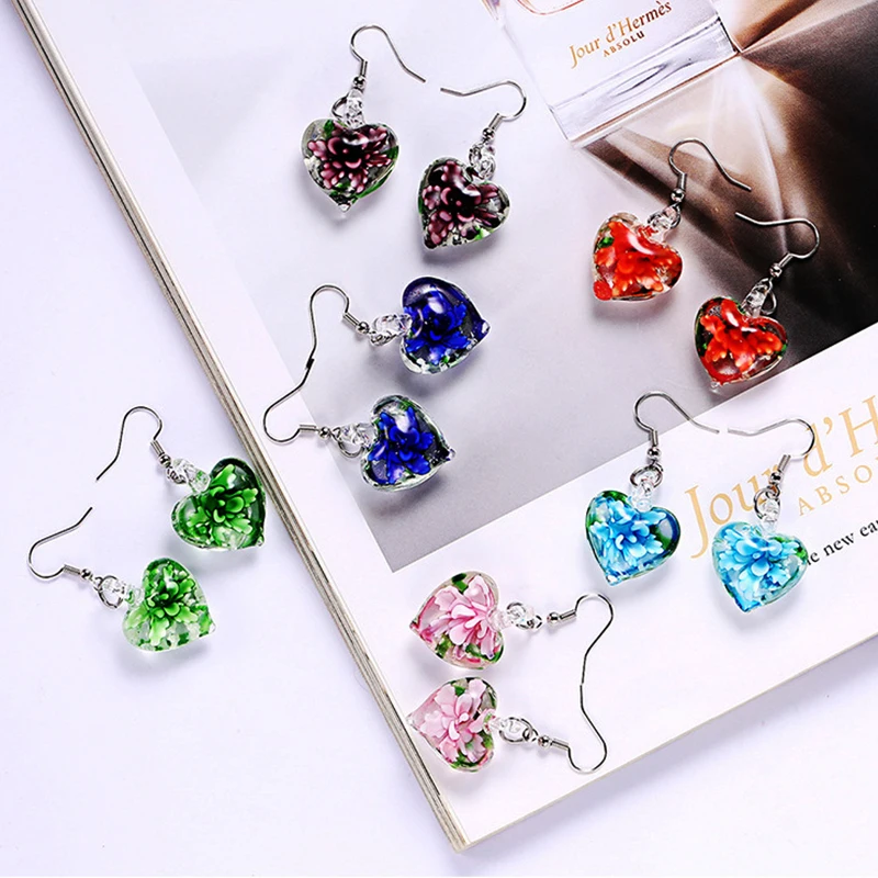 

Fashion Morano Inner Flower Glass Drop Earrings Stainless Steel Ear Rings for Women Girls Engagement Ear Accessories Wholesale