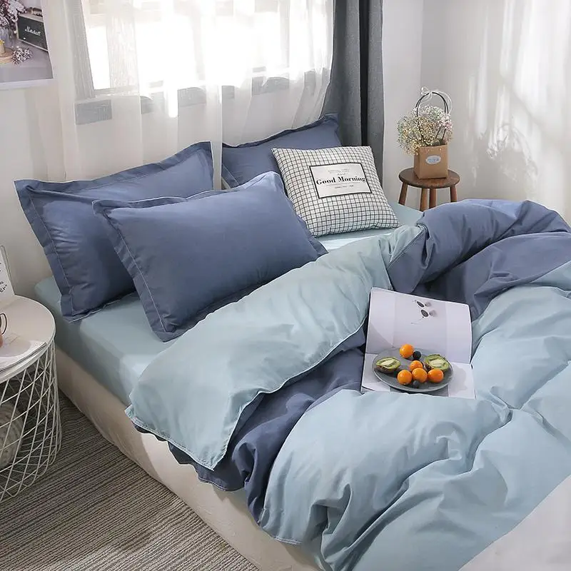 

Gradient Blue Color Aloe Cotton Four-Piece Soft Duvet Cover Bed Sheets And Pillowcase 4pcs Sets Twin Full Queen King