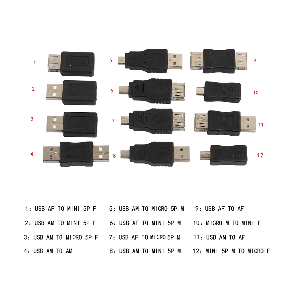 

2019 New Portable 12pcs Adapters Kit 12 in 1 OTG USB2.0 Mix Set F/M Mini Adapter Converter USB Male to Female Micro USB for PC