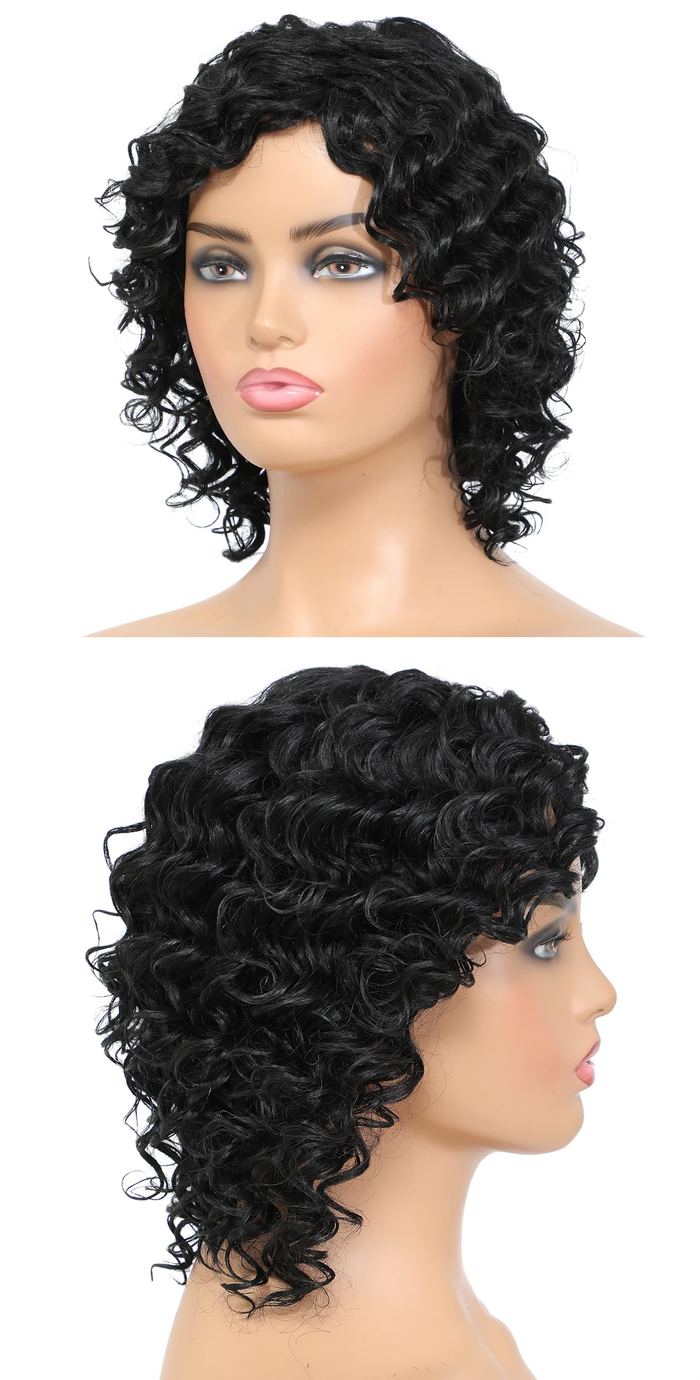 12” Short Hair Afro Kinky Curly Synthetic Wigs With Bangs For Black Women Ombre Blonde Red Glueles Cosplay Wig Perruque Courte
