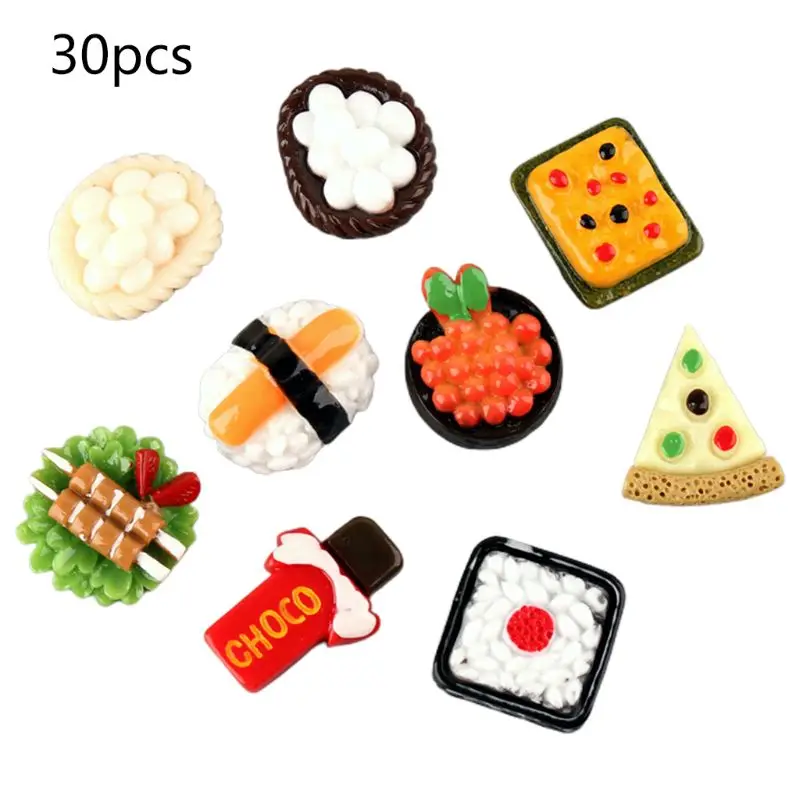 

30Pcs Japanese Sushi Pizza Resin Cabochon Kawaii Miniature Flatback Rice Roll Pretend Play Embellishments DIY Phonecase