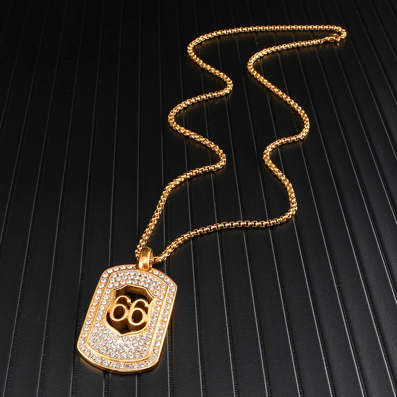 Полностью Iced Out Bling из нержавеющей стали собачья бирка 66 подвески и ожерелья для