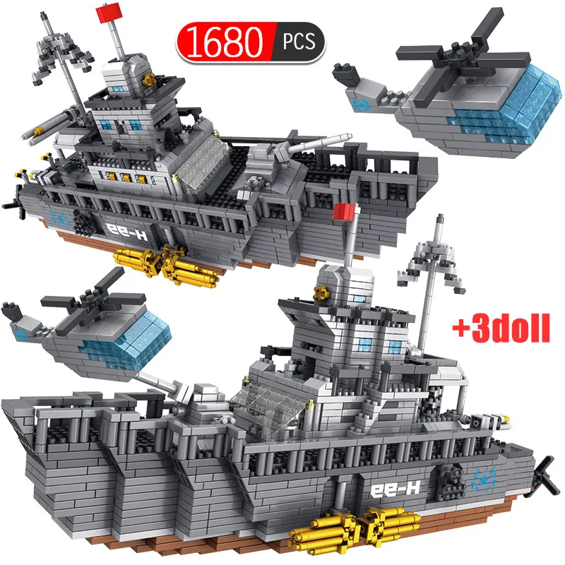 1680 шт армейский Военный военный корабль Разрушитель авианосец 3D модель DIY