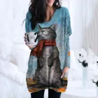 Женский свитер 4 #, Свободный Топ с V-образным вырезом и длинным рукавом, с милым принтом кота, с карманами, 2020