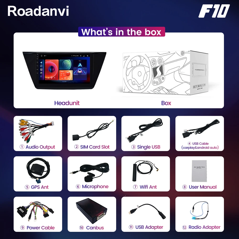 Автомагнитола Roadanvi F10 для VW Tiguan 2017 2018 2019 дюймов Android 10 1 Din GPS навигация BT 2 аудио