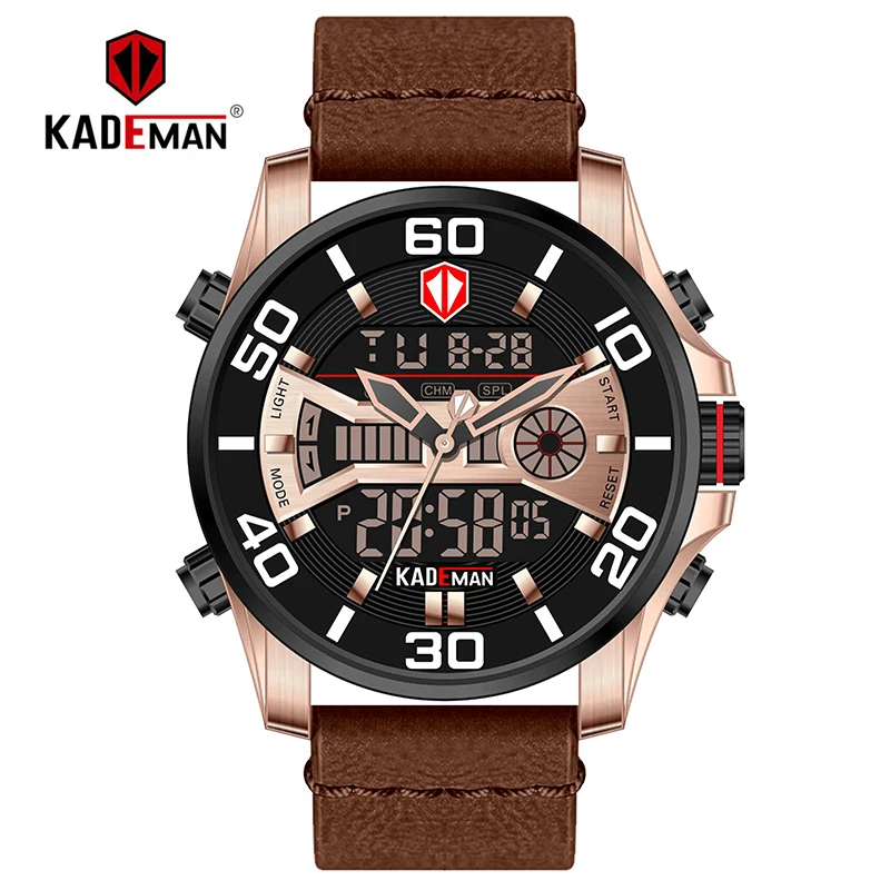 K6171-RGB-RG-T New Men Watch TOP Quality Sport Watch 3ATM LED Display Tech Wristwatch KADEMAN Fashion Brand Design Casual Leather Clcok Relogio - Цвет: K6171-RGB-RG-T