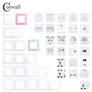 coswall c1 series white glass panel wall switch eu french socket hdmi compatible usb type c 4a fast charger tv rj45 module diy free global shipping