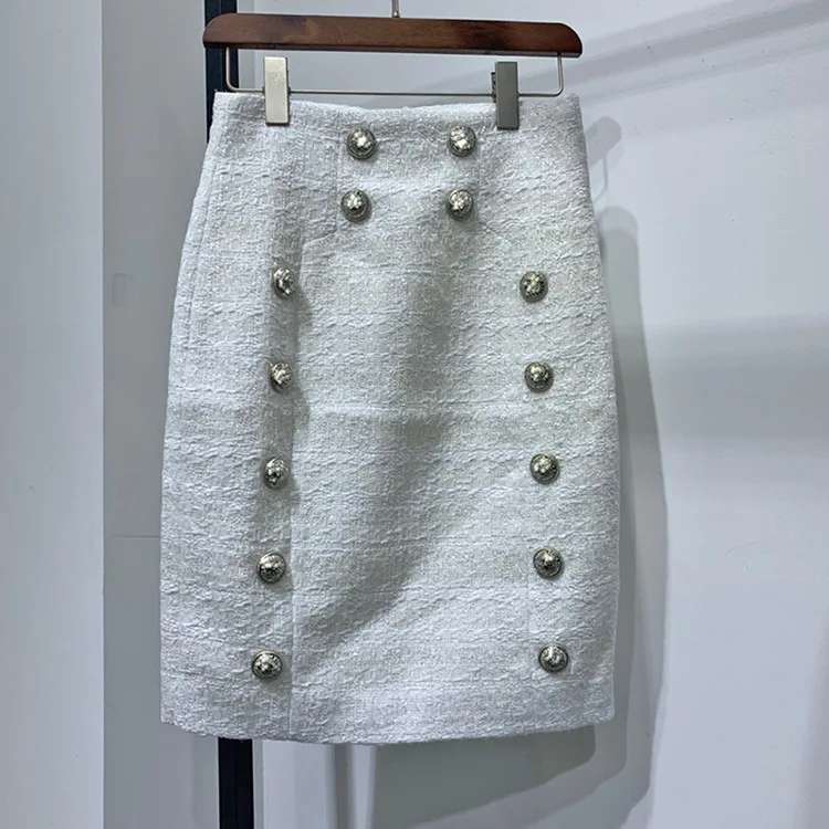 2019 Autumn women's high quality double-breasted high-rise tweed skirts Chic OL elegant skirt B330