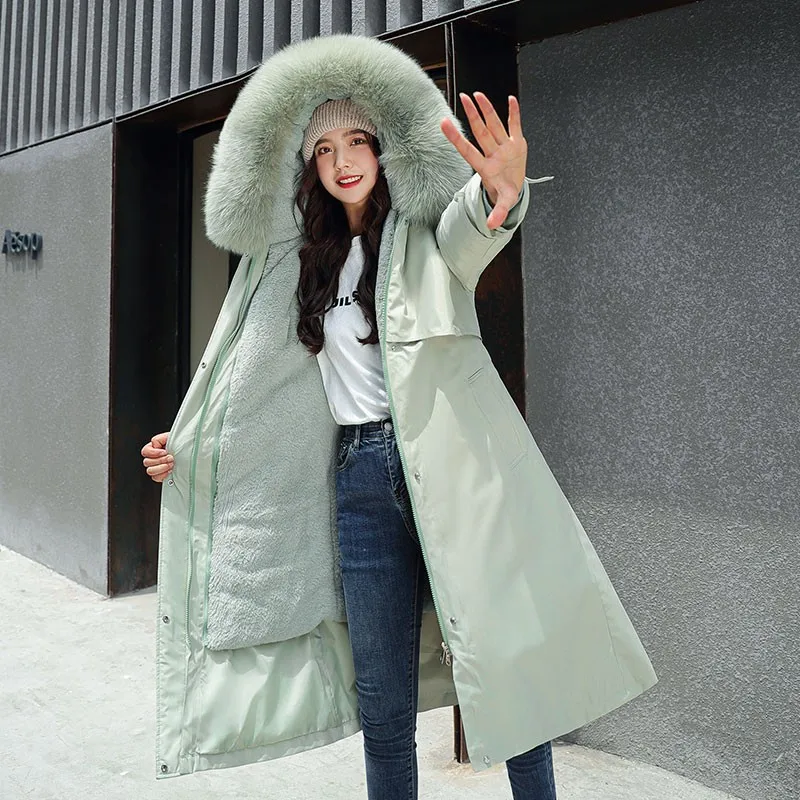 

Winter Women Jackets Warm Fleece Hooded Coats -30 Degree Long Thickness Parkas Plus Size Large Fur Collar