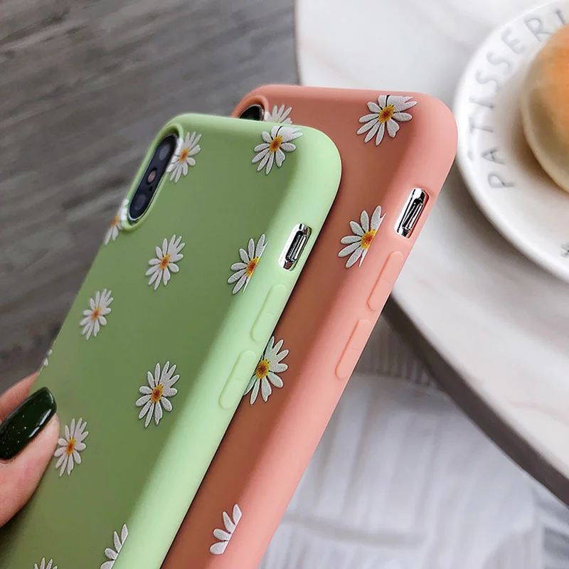 Мягкие телефонные чехлы Moskado карамельных цветов с ромашками для iPhone XS XR Max чехол 8 7