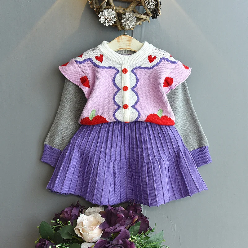 Женский трикотажный кардиган и плиссированная юбка Осень-зима