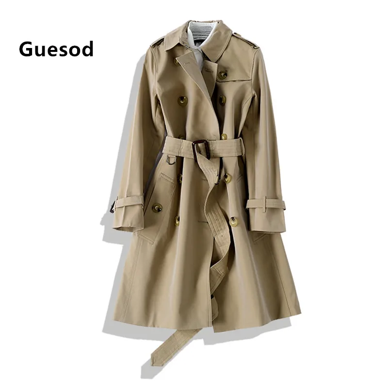 Женский Тренч Хлопок Весна Осень Британский двубортный средней длины Верхняя