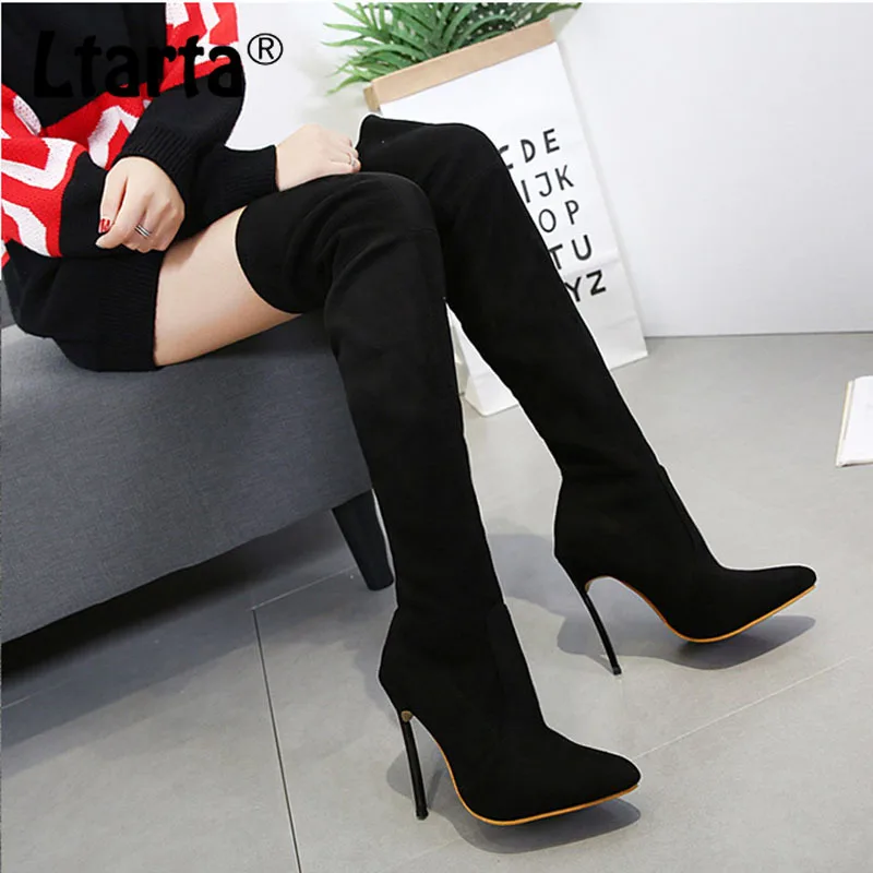 LTARTA/Женские Сапоги выше колена Новые зимние сапоги с острым носком на высоком