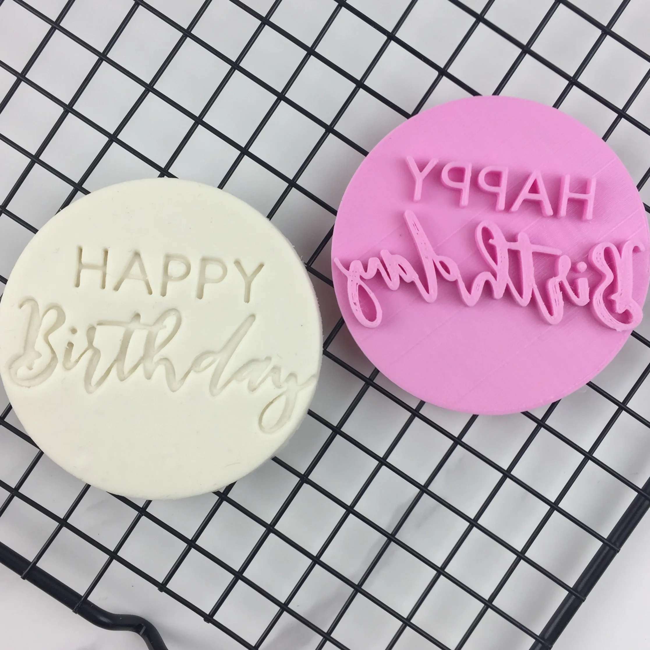 

Happy birthday Cookie stamp PLA 3D Mold custom Plastic Embosser Stamp Cookie Cutter Cake Mold Cake Tools Deluxe Stamp