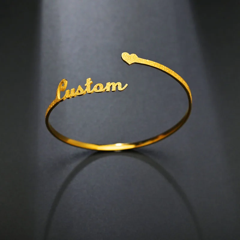 

Fashion Hot Bracelet Personalized Custom Frosted Jewelry Three Colors Stainless Steel Love Name Customization Open Bracelet