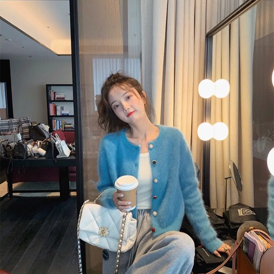 

Женский свободный свитер, теплый кардиган с круглым вырезом и длинным рукавом, вязаные жакеты S254, верхняя одежда, осень-зима 2022