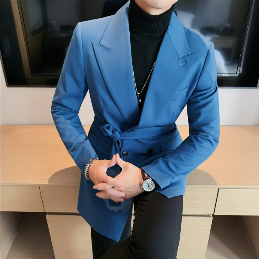 Роскошный двубортный однотонный блейзер для мужчин на осень и зиму куртка