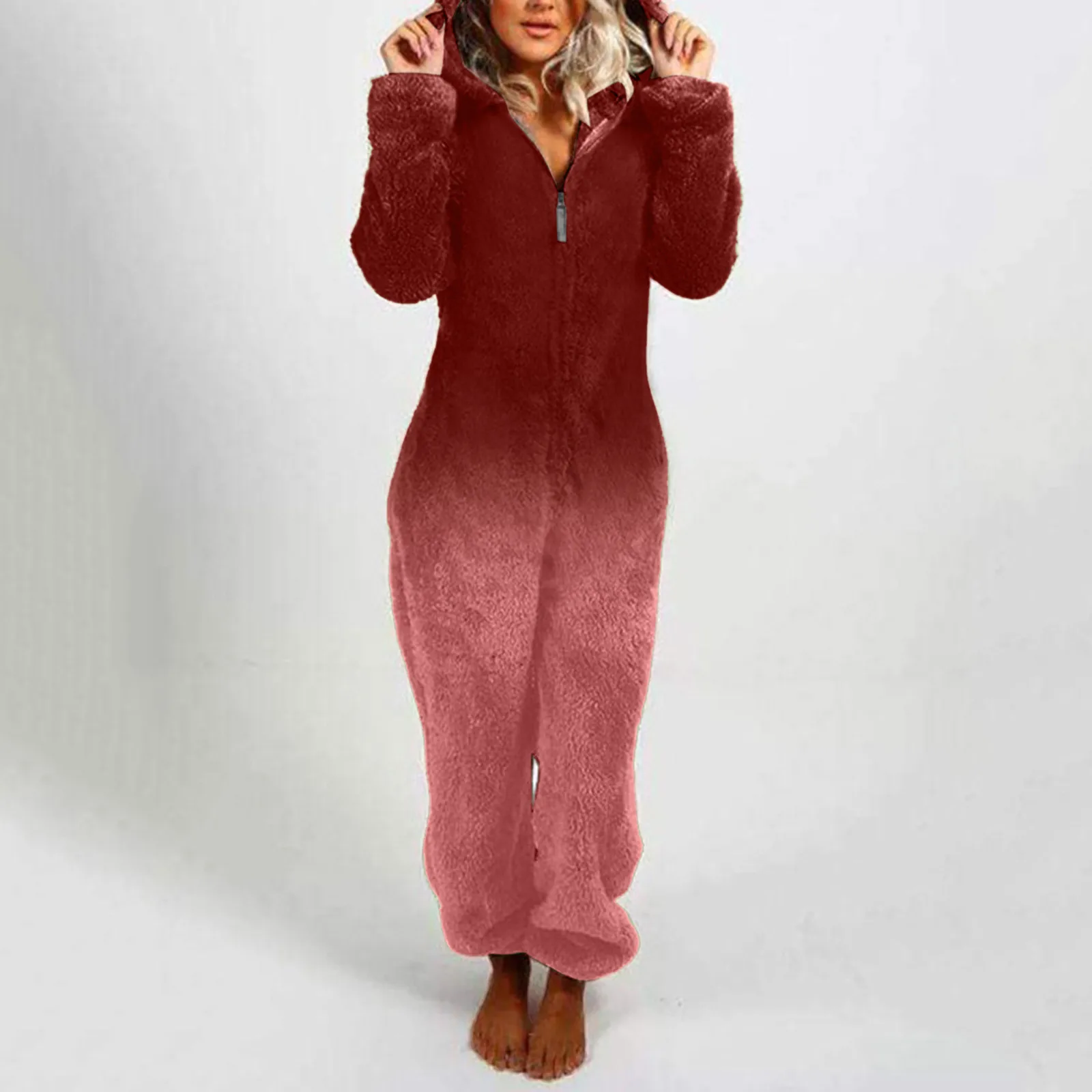 

Gradient Long Sleeve Hooded Women Jumpsuit Pajamas Casual Winter Warm Rompe Sleepwear Onesies Nightshirt Oversize Ulzzang 4