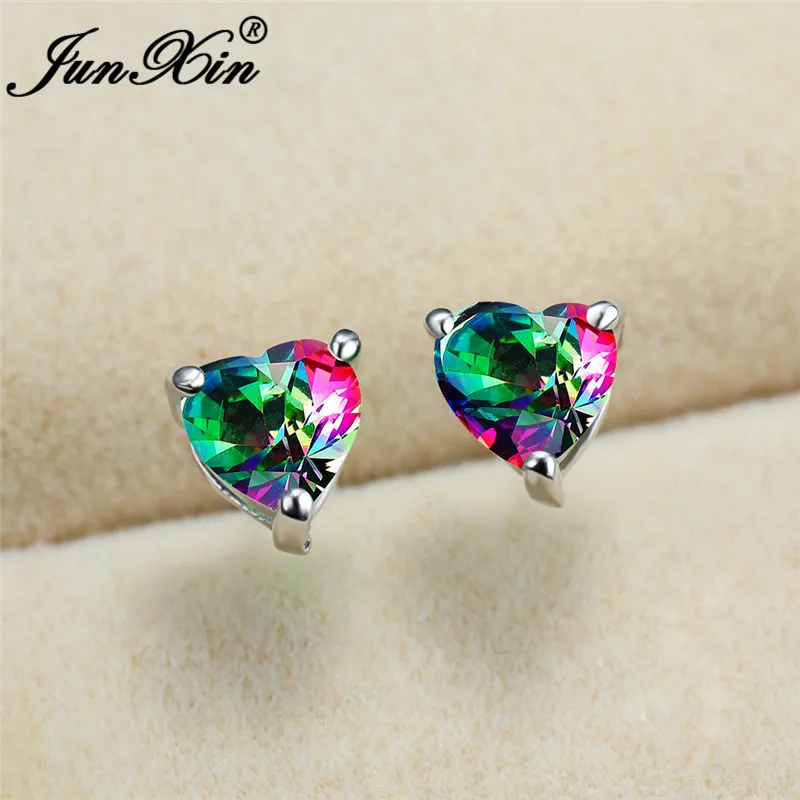 Женские серьги-гвоздики в форме сердца с фианитами | Украшения и аксессуары