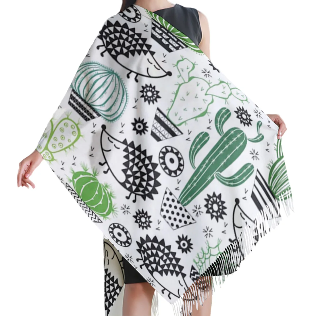 Женский зимний шарф с изображением ежика и кактуса женские кашемировые шарфы