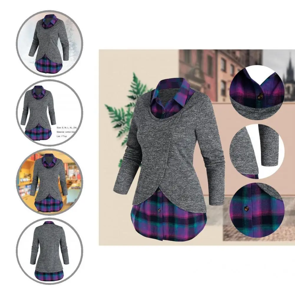 

Дышащая Модная Повседневная рубашка с имитацией двух предметов в клетку в стиле пэчворк легкая Повседневная Блузка с запахом для повседнев...