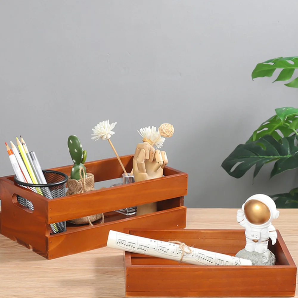 

Desk Wood Storage Crate Household Sundries Container Organizer (Large Size)