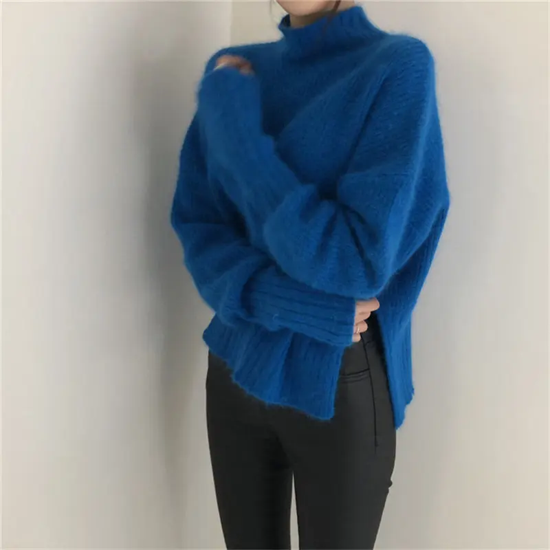 Женский вязаный свитер-водолазка Alien Kitty однотонный толстый свободный свитер в