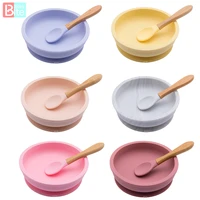 baby feeding bowls learning dishes suction bowl with wood spoon non slip first stage self portable infant silicone tableware