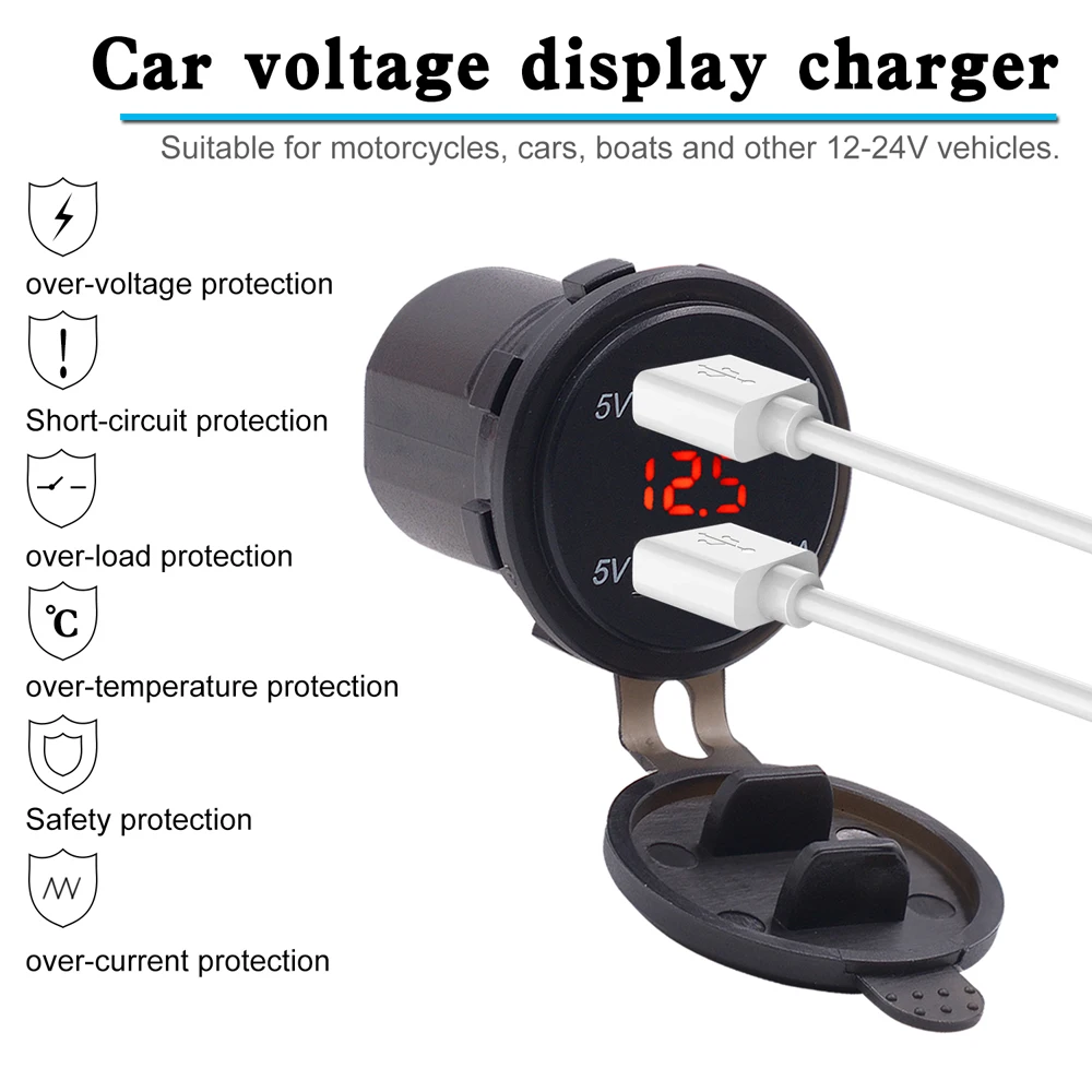 Universal Dual USB Car charger Cigarette Lighter Socket for Motorcycle Auto Truck Boat 12-24V LED Recharger Power Adapter |