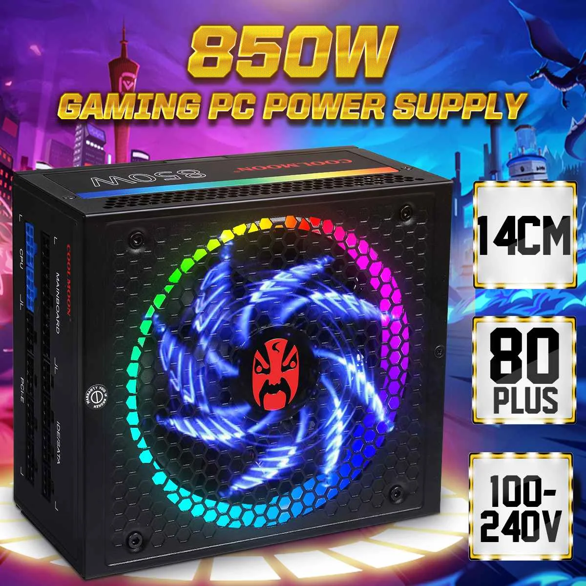 

850 Вт компьютерный игровой блок питания 90% КПД 80plus RGB ATX 12 в активный PFC ПК источник питания Умный вентилятор 100-240 В