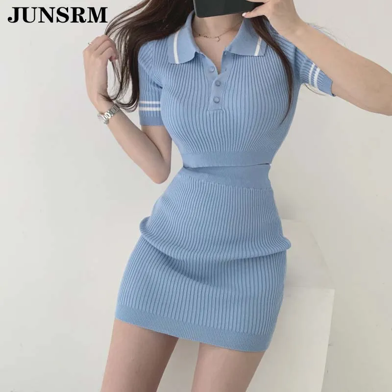 Женская трикотажная Летняя мини юбка комплект женской одежды женский тонкий