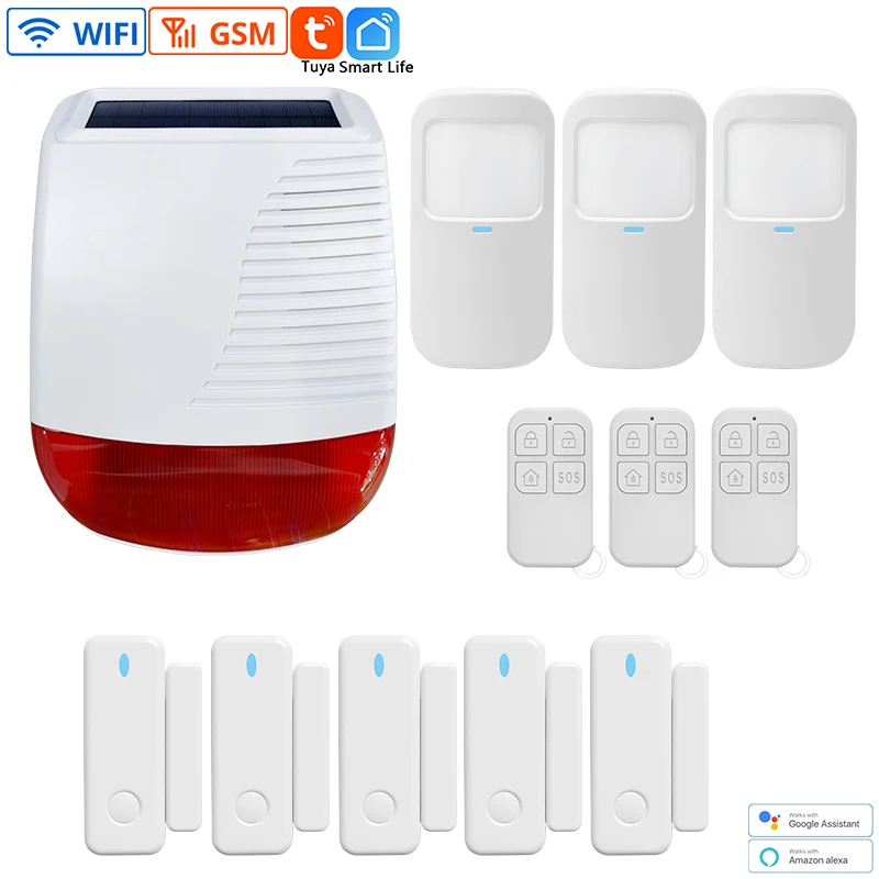 Solar Siren Alarm System Home Security Wireless Connect Solar Energy 433Mhz Alarm System Infrared Motion Detector Door Sensor