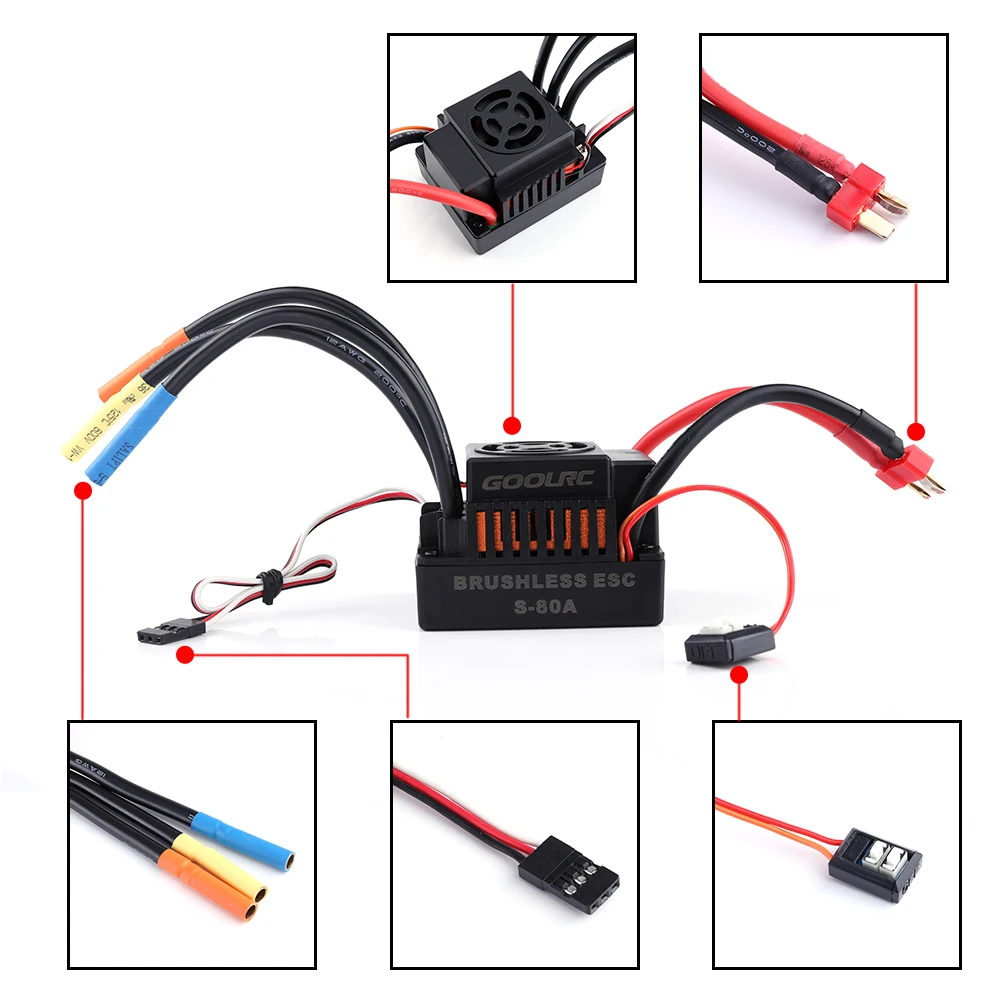 Оригинальный Бессенсорный бесщеточный двигатель GoolRC S3674 1/8 кв 80 А ESC и программная