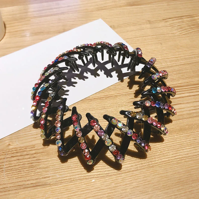 

New Women Crystal Hair Styling Donut Bun Maker Tool Hair Fold Wrap Hair Claw Ponytail Holder Clamps Headband Hair Accessories