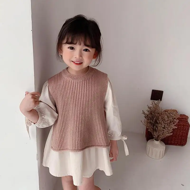 

2023 Spring New Toddler Kids Baby Boys And Girls Solid Sleeveless Knit Vest Sweater Fashion Children Knitted Pullover Tops