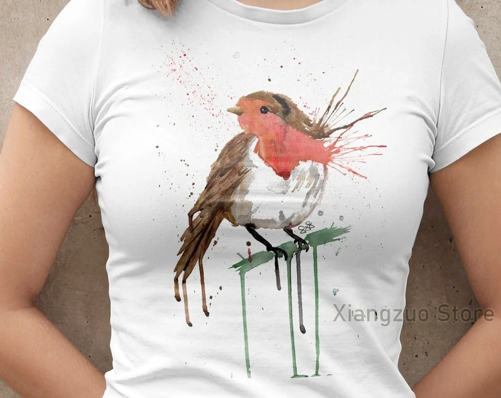Акварельная футболка Robin Рождественская фотография рубашка Робина красная грудь