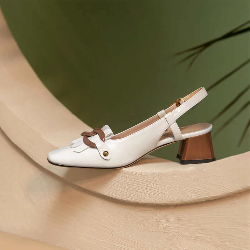

Spring Summer high heels Women pumps Genuine Leather slingbacks shoes For Women square Toe Wedding Party Dancing Shoes Woman