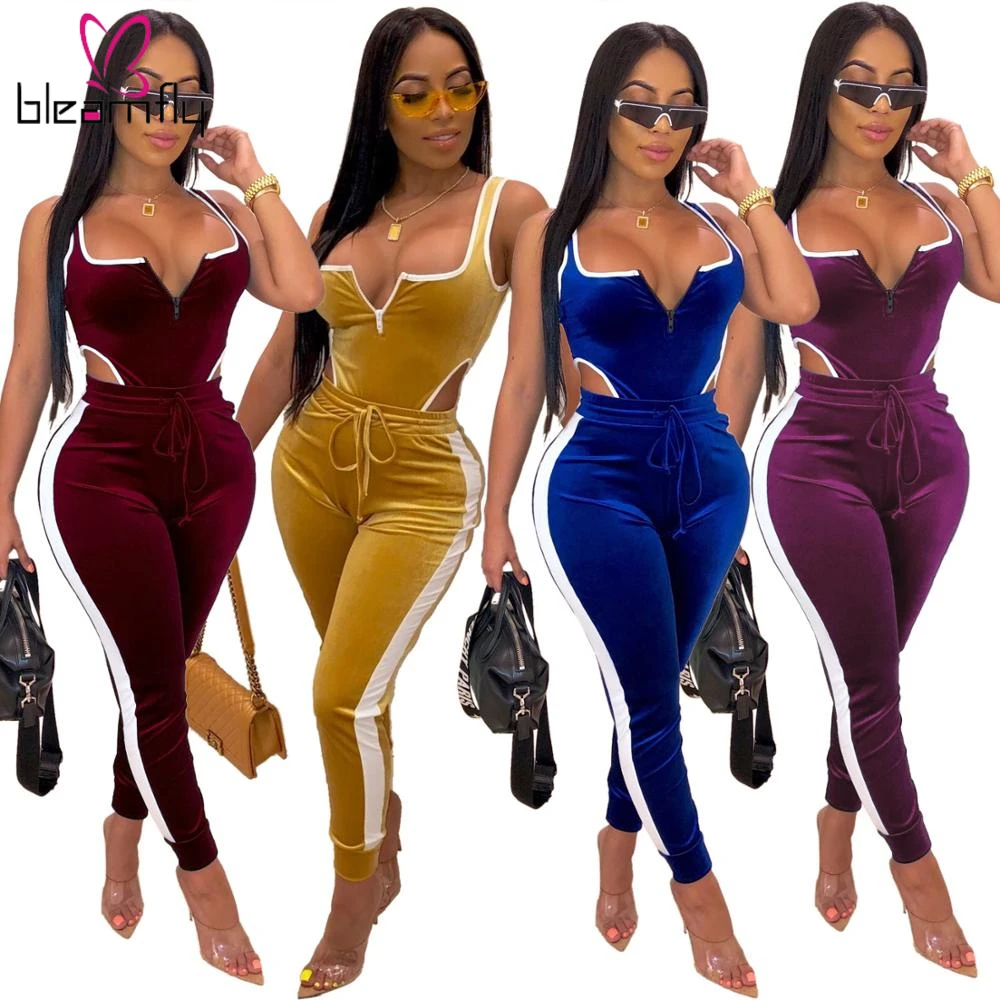 Осенне зимний женский комплект бархатный боди брюки карандаш костюм из двух