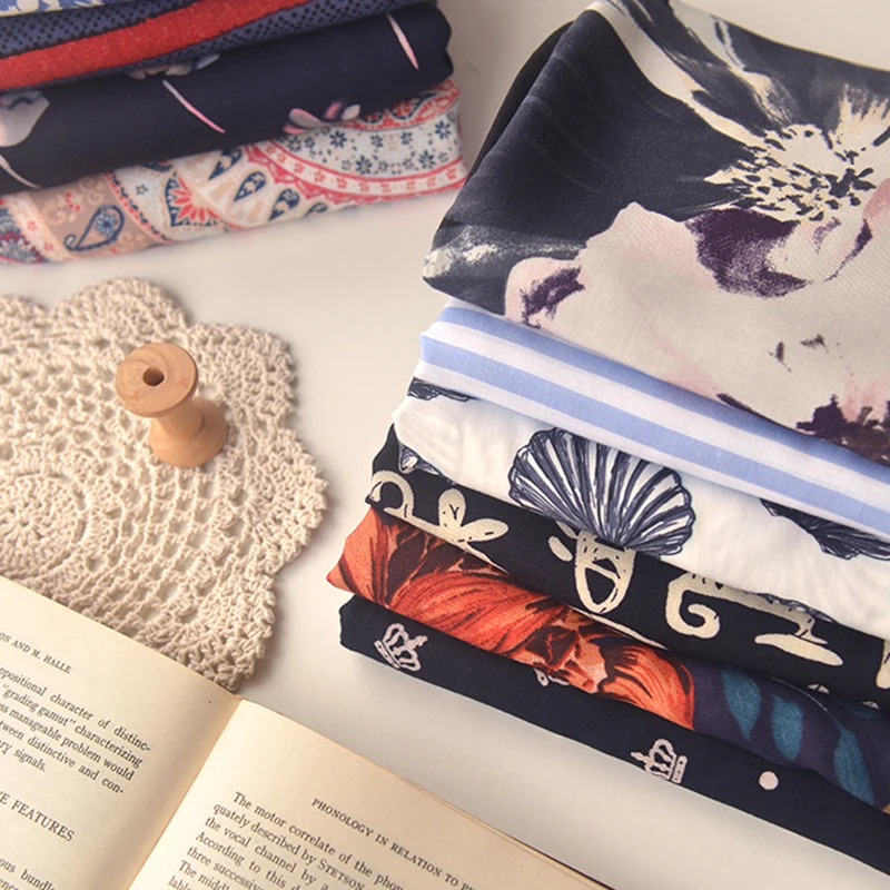 140x50 см вискозная Ткань Цветочный бант кошки пурпурно синий низ хлопчатобумажная