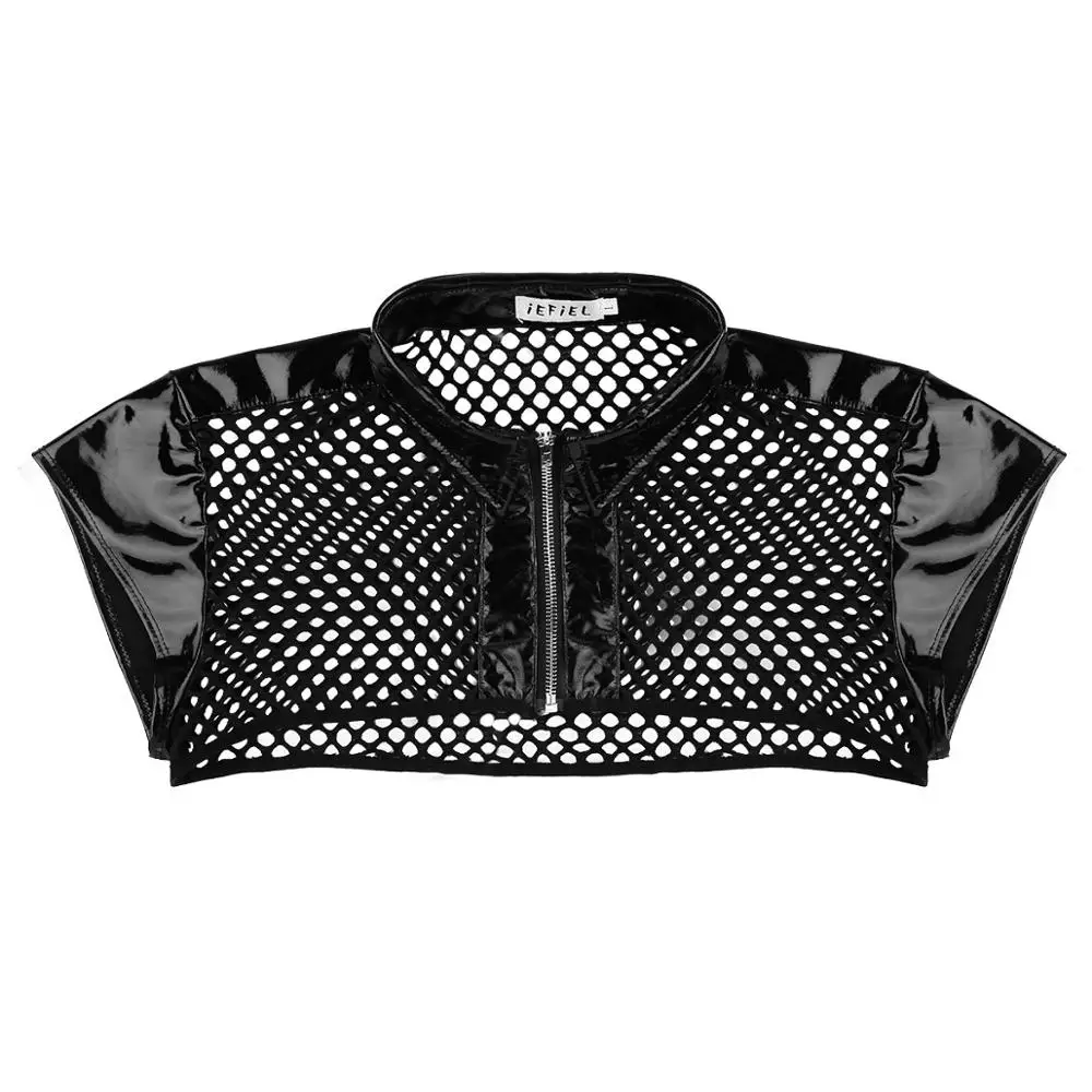 Прозрачная черная кожаная мужская нагрудная рубашка с открытыми плечами