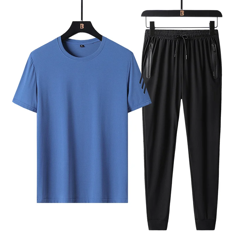 

Men's Casual Tracksuit Men 2 Piece Set Men 2021 Spring Summer T-shirt Sportswear Sweatshirt Black Jogging Sweatpants pants Men