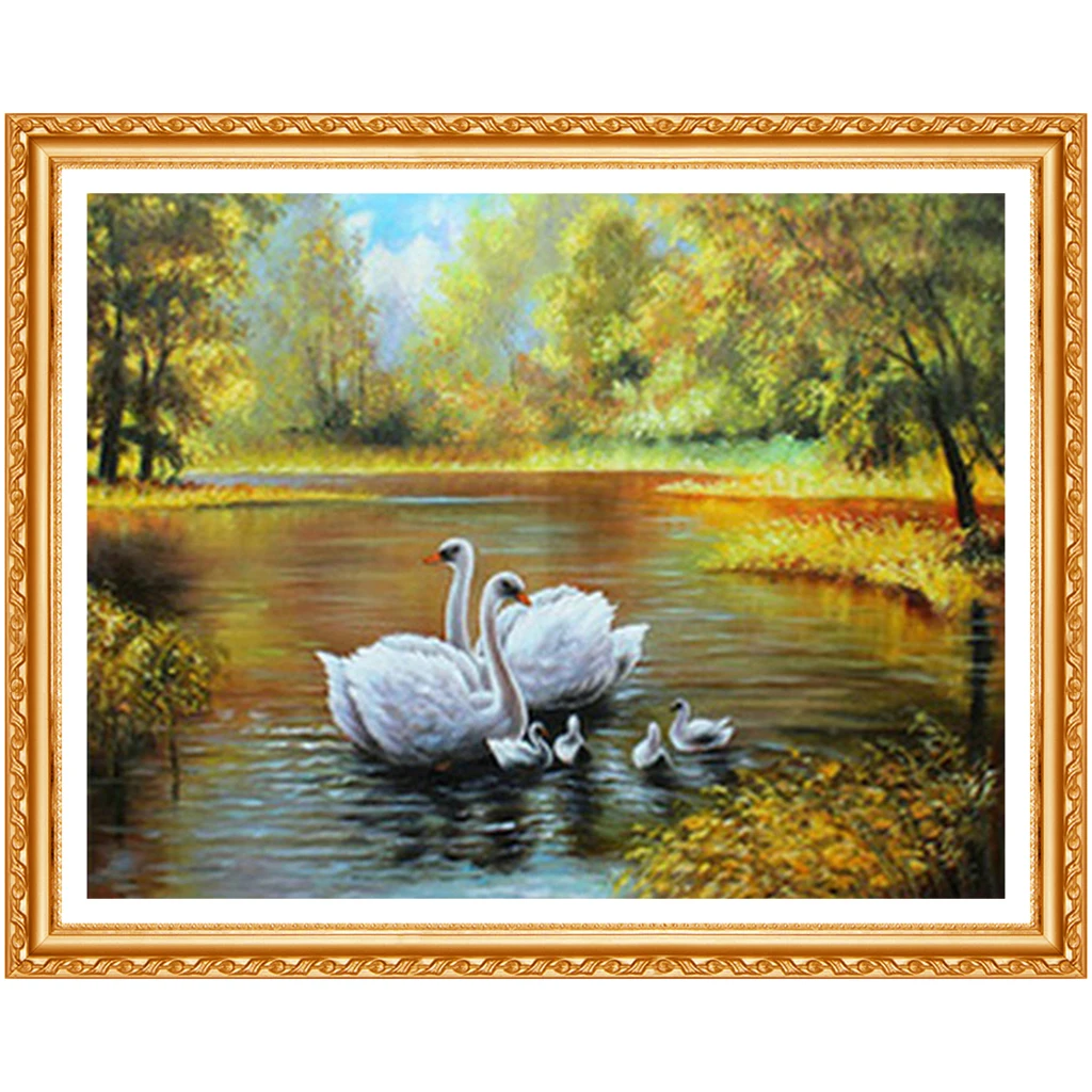 Новинка 100% полная квадратная Алмазная вышивка лебеди семейный вид картина 3D