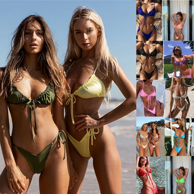 Комплекты бикини женские сексуальные стринги с низкой талией пуш-ап купальники из двух предметов 2021 бразильская пляжная одежда для девушек...