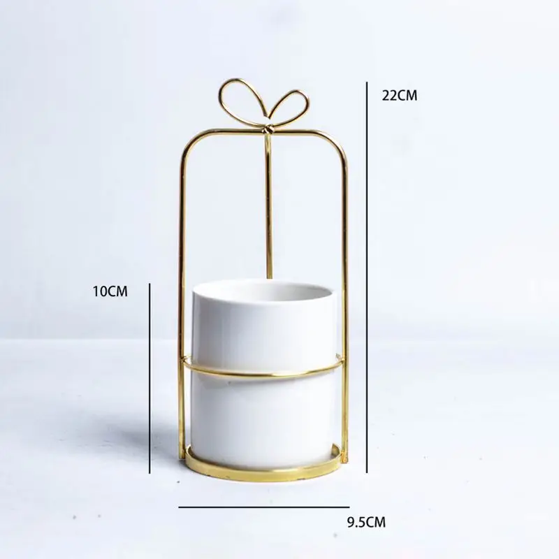 

Ceramic Flowerpot Iron Art Birdcage Frame Flower Vases Fruit Fork Storage Box Only Succulent Flowerpot Without Plants Home Decor