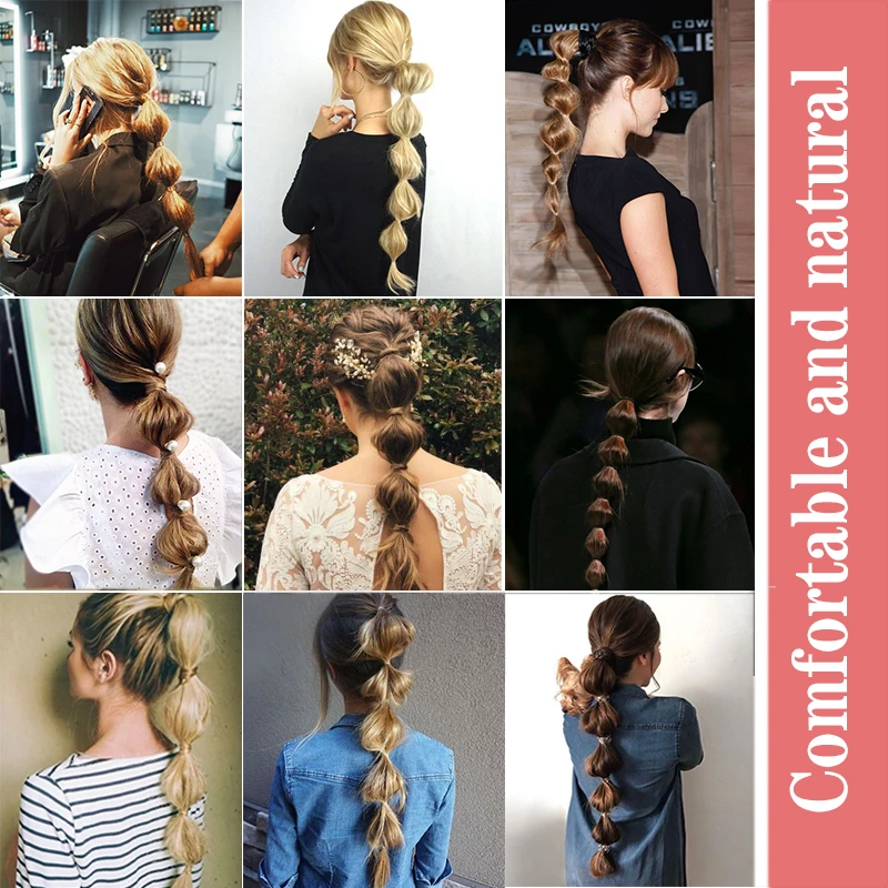 LUPU Long Synthetic Ponytail Bubble Drawstring Clip In Hair Extensions Natural Fake Hair Pieces For Women 5 Sizes Black Brown